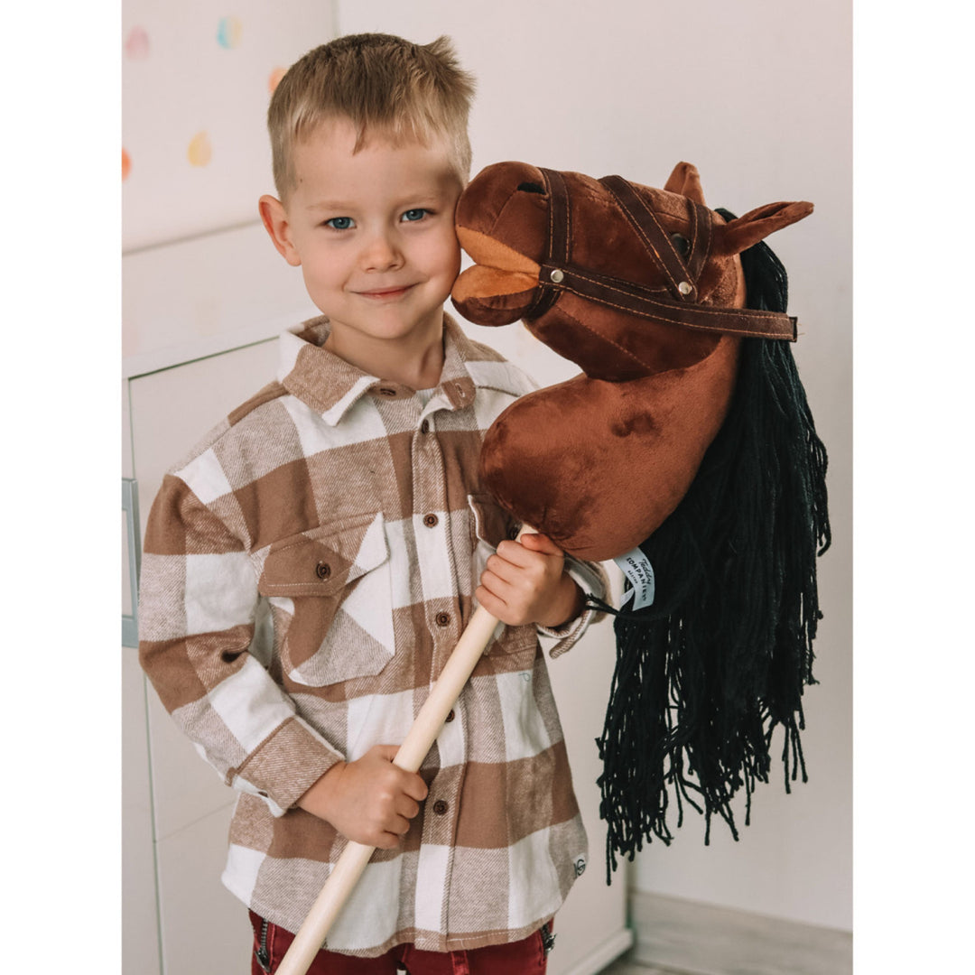 Cavallo di peluche Teddykompaniet, bastone di legno, redini, 80 cm, T-TED-03002