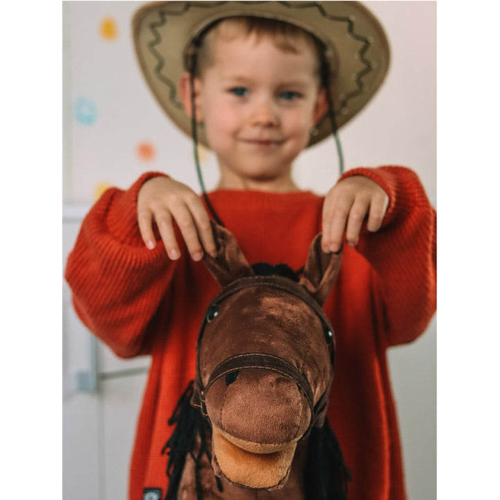 Cavallo di peluche Teddykompaniet, bastone di legno, redini, 80 cm, T-TED-03002