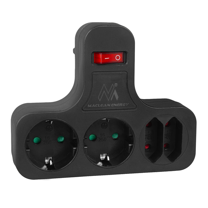 Presa Maclean, quadrupla con interruttore on/off, Staffa di stabilizzazione, tipo schuko, 2x2,5A, 2x16A, MCE224 G/B