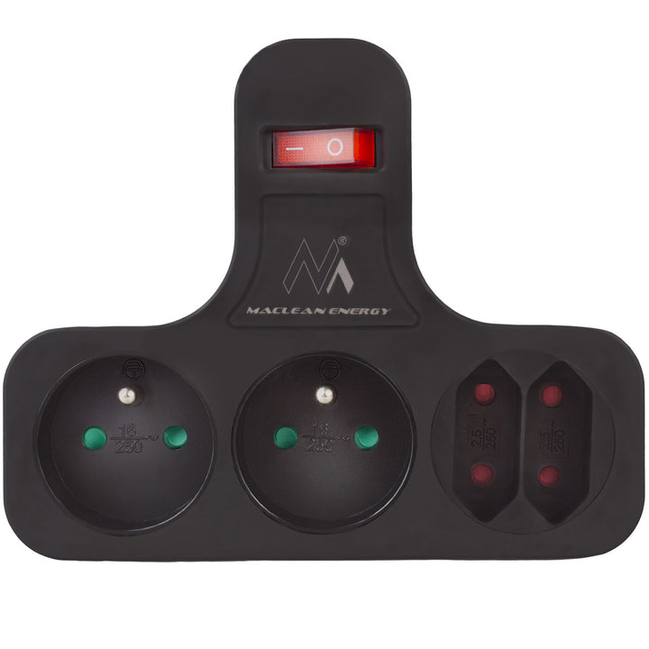 Presa Maclean, quadrupla con interruttore on/off, piedino stabilizzatore, tipo E, 2x2,5A, 2x16A, MCE224 E/B