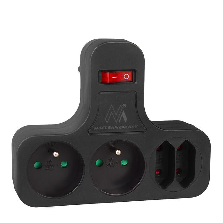 Presa Maclean, quadrupla con interruttore on/off, piedino stabilizzatore, tipo E, 2x2,5A, 2x16A, MCE224 E/B