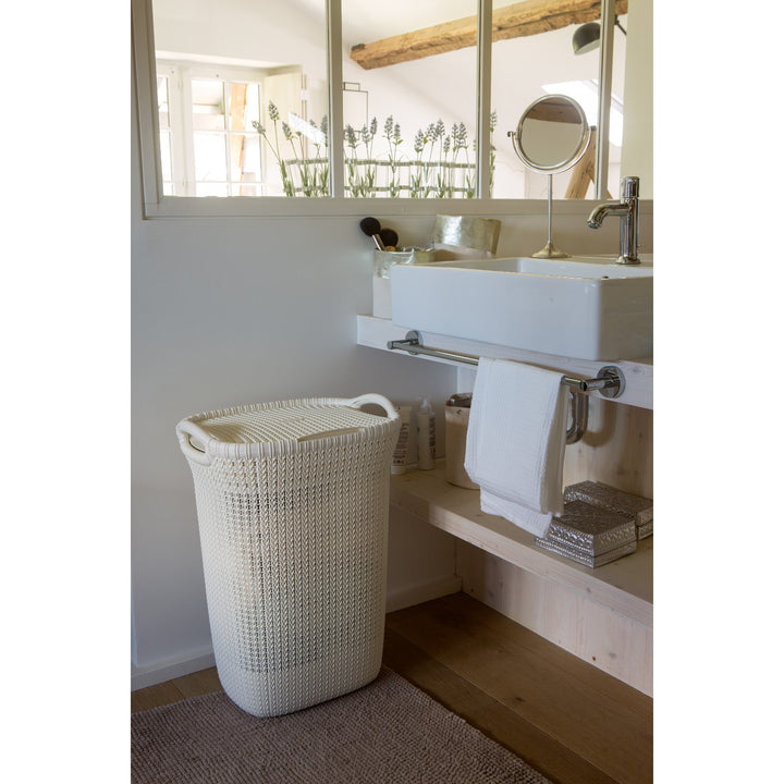 Cesto per biancheria Curver, design traforato, 2 manici, 57l, crema, Knit