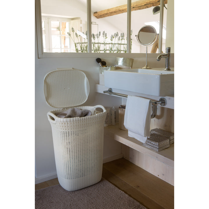 Cesto per biancheria Curver, design traforato, 2 manici, 57l, crema, Knit
