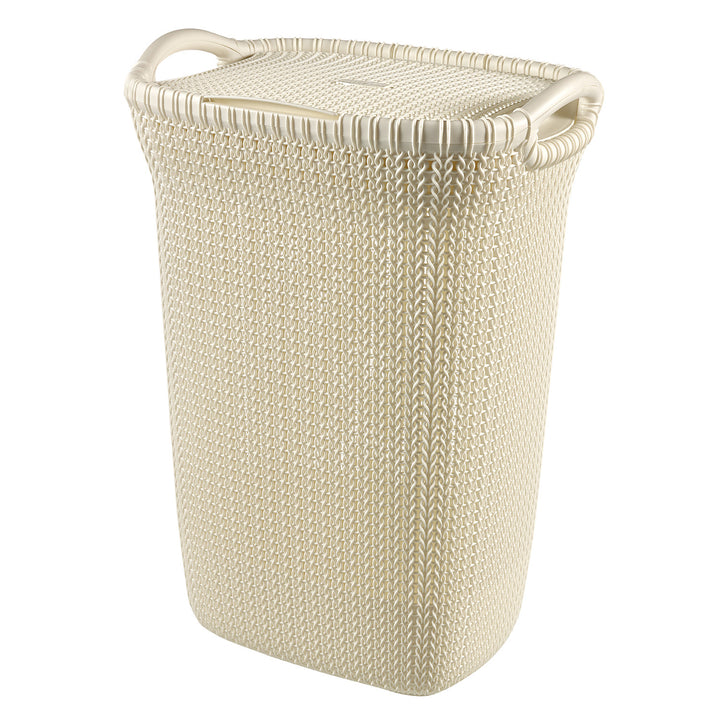 Cesto per biancheria Curver, design traforato, 2 manici, 57l, crema, Knit