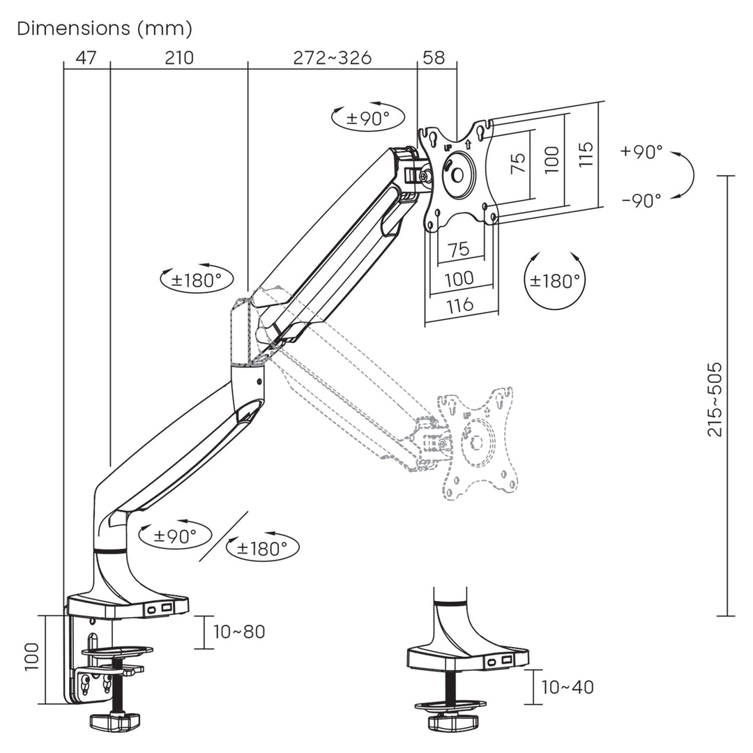 Supporto per monitor Maclean, doppio braccio, con molla a gas, 17"-45", 16 kg, MC-969