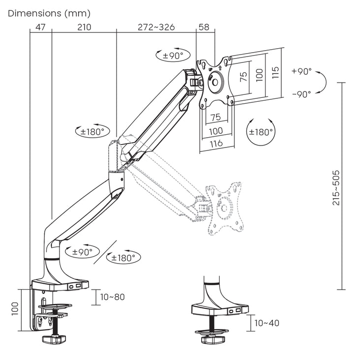 Supporto per monitor Maclean, doppio braccio, con molla a gas, 17"-45", 16 kg, MC-969