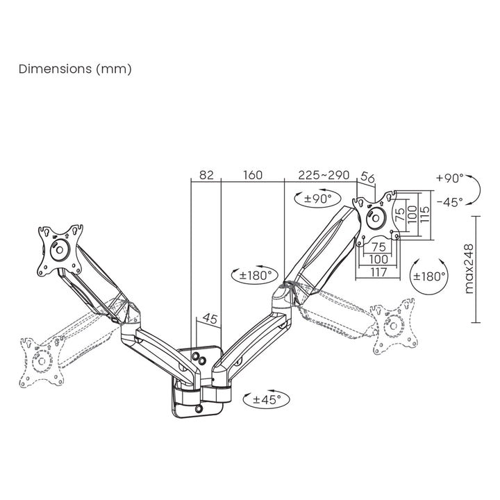 Supporto a parete per due monitor Maclean, 17-32'', 9 kg max, molla meccanica, MC-988