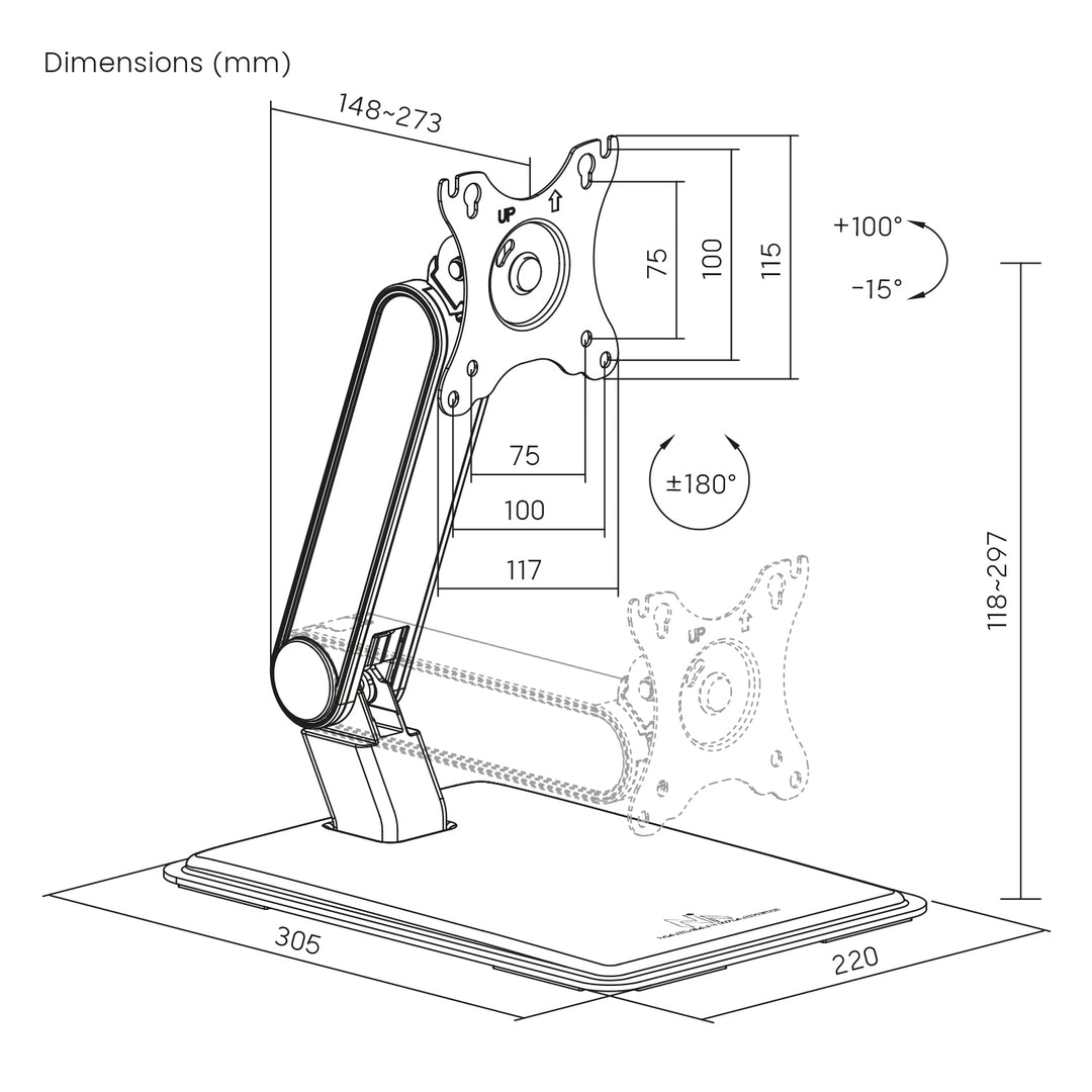 Supporto per touchscreen Maclean, indipendente con supporto, VESA 75x75/100x100, 17"-32", max 8kg, MC-989