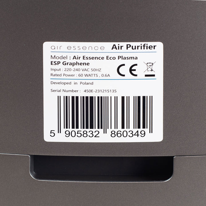 Air Essence Eco Plasma Purificatore d'aria, filtro al grafene, 60m2, filtro ESP, sterilizzatore UVC, grigio