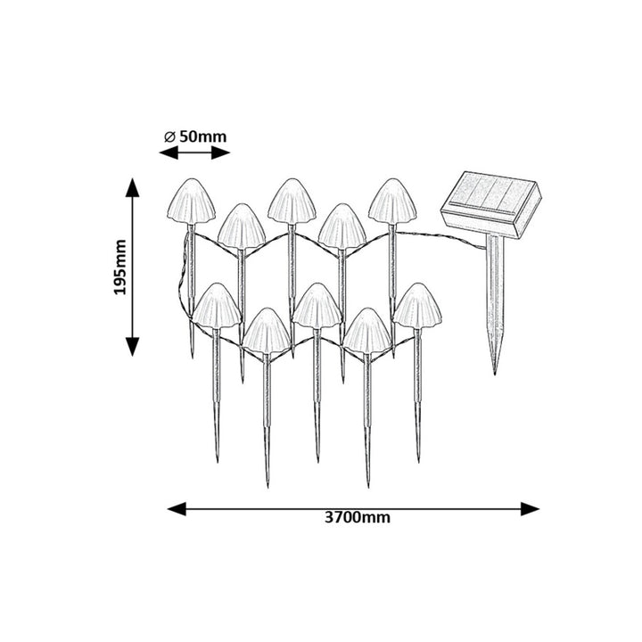 Luci solari Rabalux, 10 luci, LED, IP44, paralume a forma di fungo, Skadar