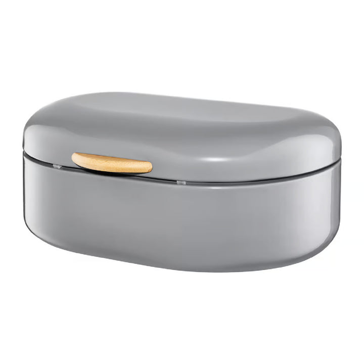 Portapane Ambition, acciaio, Contenitore per il pane con manico in legno, grigio, 35 cm, Olivier