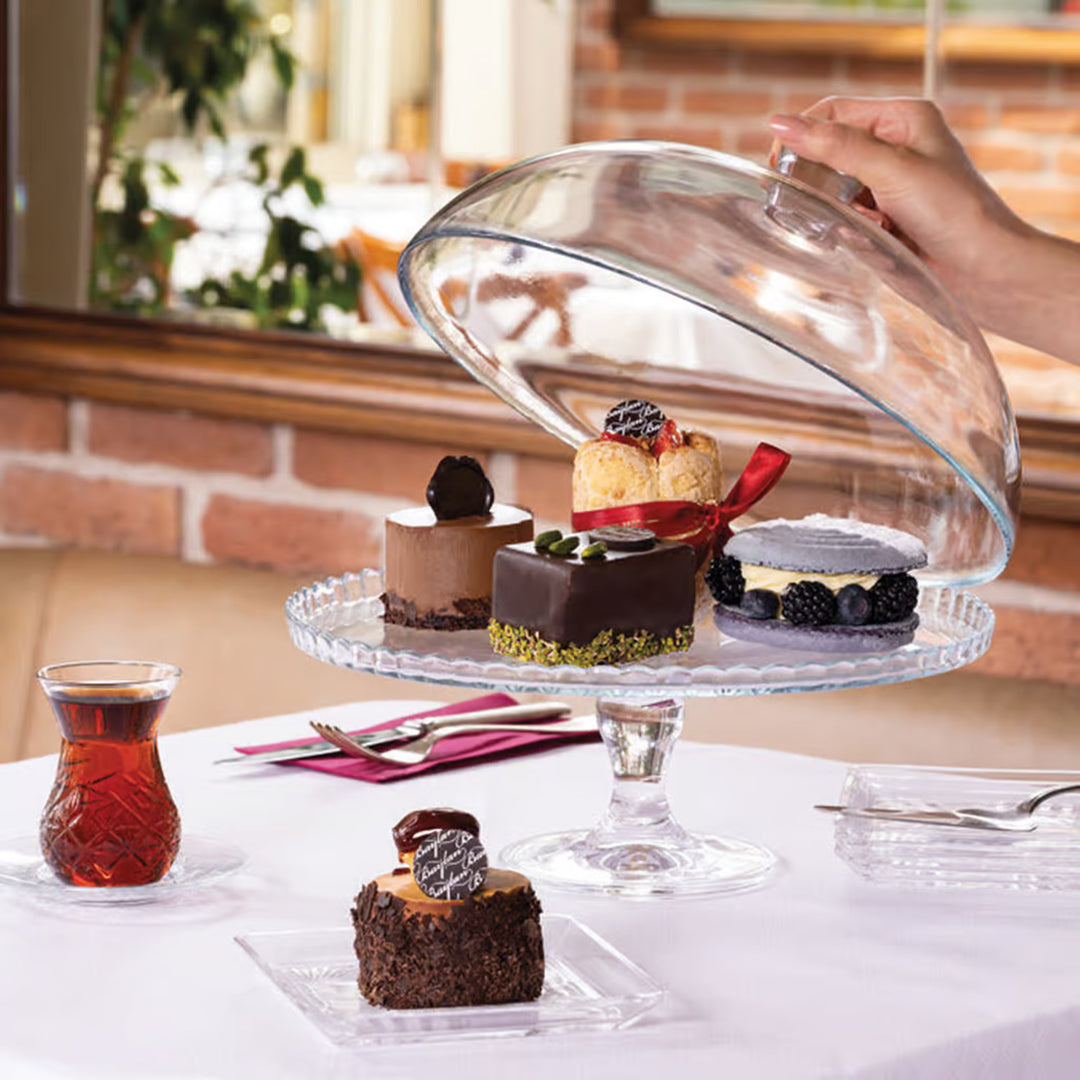 Piatto da portata Pasabahce, vetro, su gamba, con paralume, 32 cm, Patisserie