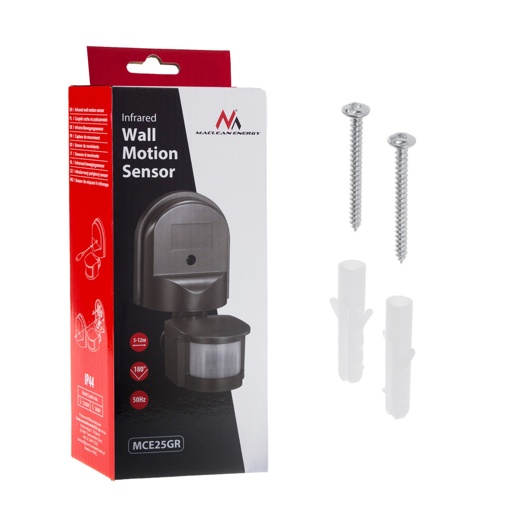 Sensore di movimento e crepuscolare a parete Maclean 180° max 1200W grigio MCE25 GR