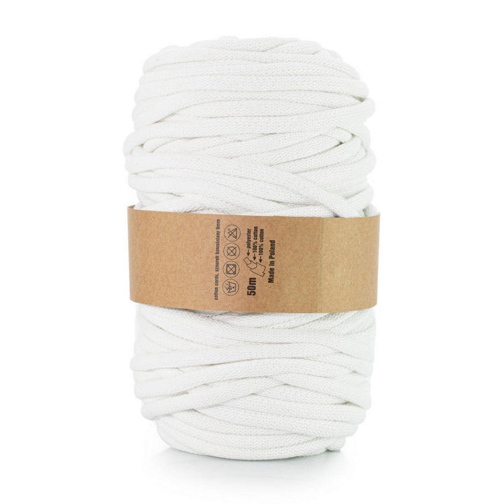 WAS, Gomitolo in cotone con anima in poliestere, intrecciato, 9 mm, 50 m, bianco per uncinetto