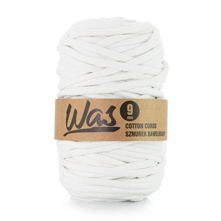 WAS, Gomitolo in cotone con anima in poliestere, intrecciato, 9 mm, 50 m, bianco per uncinetto