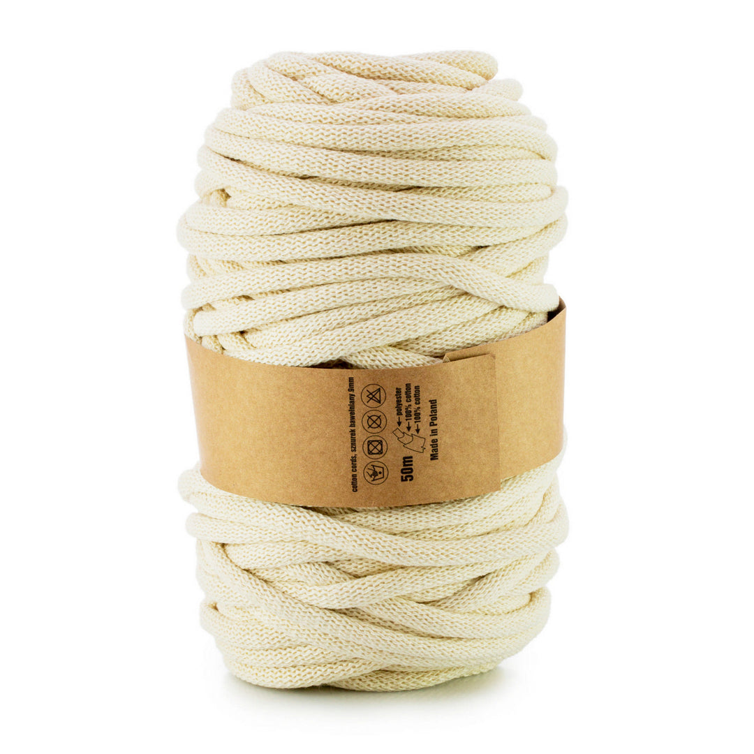 WAS, Gomitolo in cotone intrecciato con anima in poliestere, intrecciato, 9 mm, 50 m, avorio