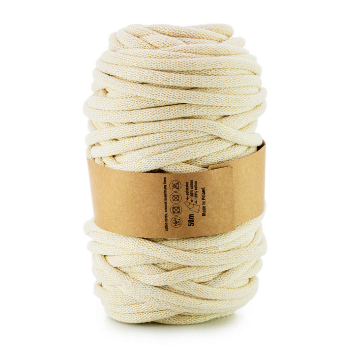 WAS, Gomitolo in cotone intrecciato con anima in poliestere, intrecciato, 9 mm, 50 m, avorio