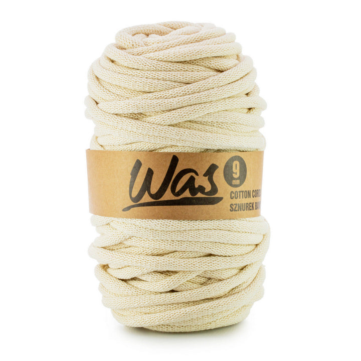 WAS, Gomitolo in cotone intrecciato con anima in poliestere, intrecciato, 9 mm, 50 m, avorio