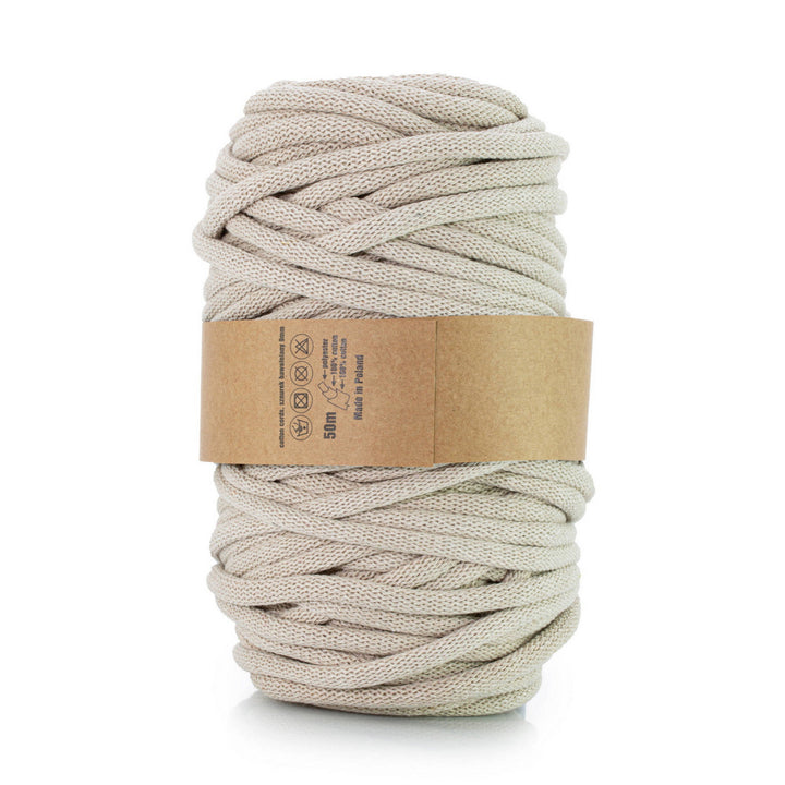 WAS, Cordino in cotone con anima in poliestere, intrecciato, 9 mm, 50 m, beige chiaro