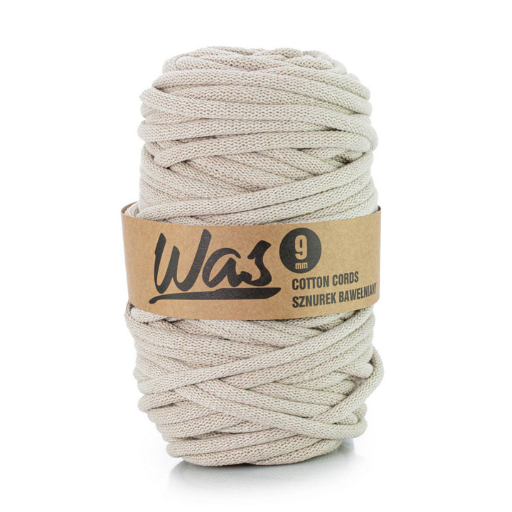 WAS, Cordino in cotone con anima in poliestere, intrecciato, 9 mm, 50 m, beige chiaro