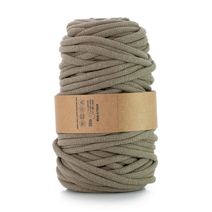 WAS, cordino in cotone con anima in poliestere, intrecciato, 9 mm, 50 m, beige scuro