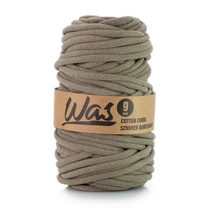 WAS, cordino in cotone con anima in poliestere, intrecciato, 9 mm, 50 m, beige scuro