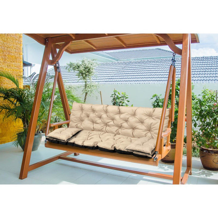 Set da giardino per panca, altalena, colore beige 120x60x50cm + 2 cuscini 42 x 42 cm