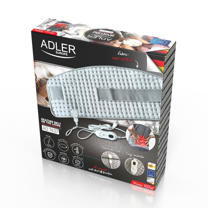 Cintura lombare riscaldante Adler, 4 impostazioni di temperatura, potenza 100W, telecomando LCD, AD 7437