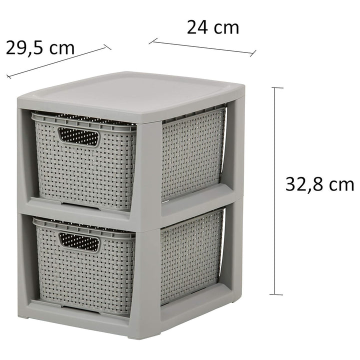 Cassettiera BranQ, 2 cestini estraibili, grigio, Rattan 1727