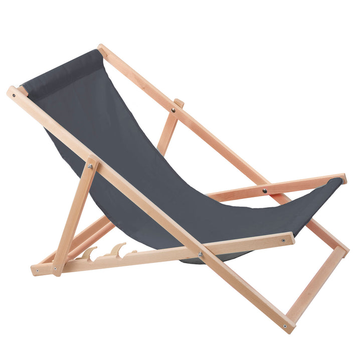 Lettino in legno di faggio Woodok, grigio, ideale per spiaggia, balcone, terrazzo, colore grigio