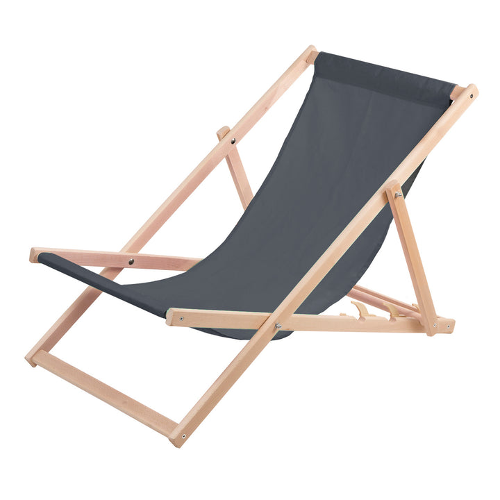 Lettino in legno di faggio Woodok, grigio, ideale per spiaggia, balcone, terrazzo, colore grigio