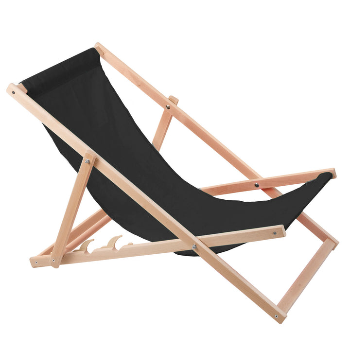 Lettino in legno di faggio Woodok, nero, ideale per spiaggia, balcone, terrazzo,  colore nero