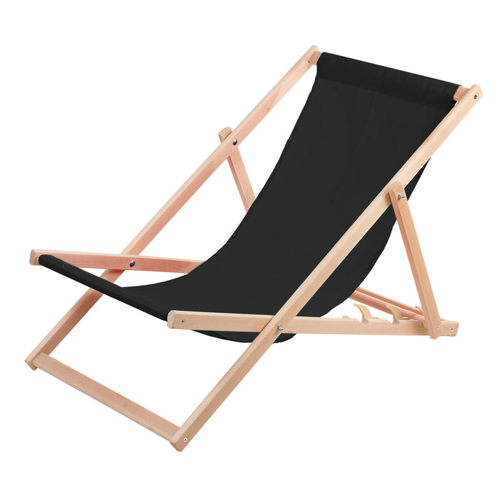 Lettino in legno di faggio Woodok, nero, ideale per spiaggia, balcone, terrazzo,  colore nero