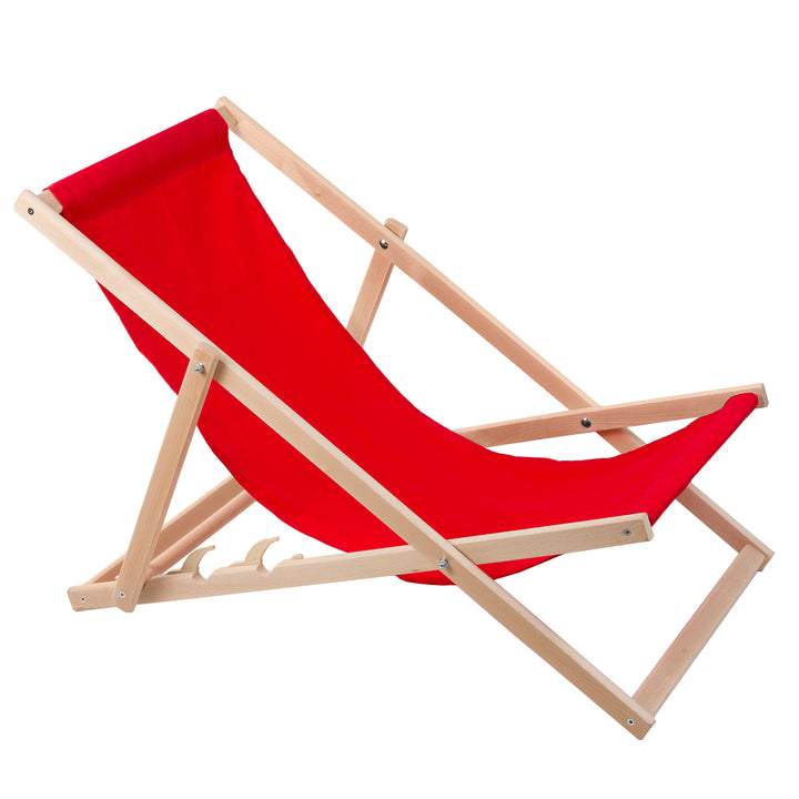 Lettino in legno di faggio Woodok, rosso, ideale per la spiaggia, il balcone, la terrazza