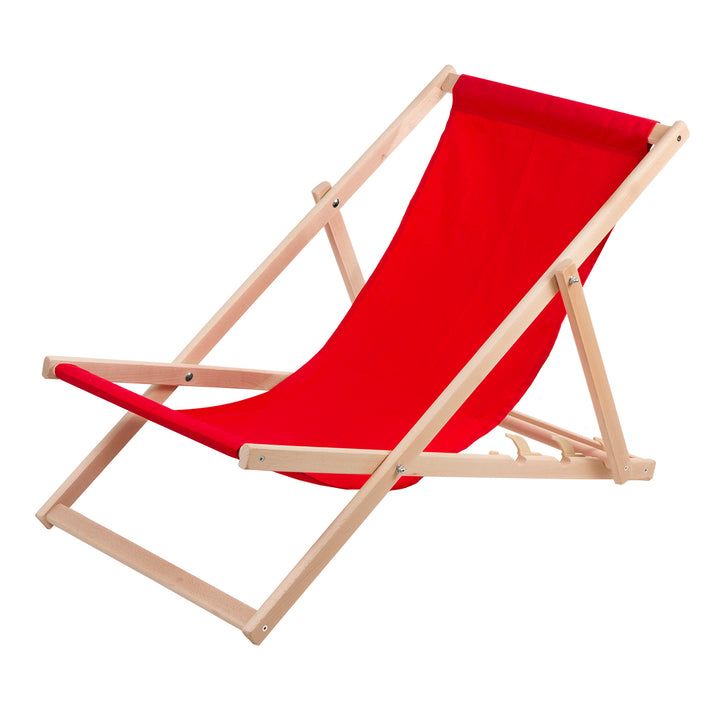 Lettino in legno di faggio Woodok, rosso, ideale per la spiaggia, il balcone, la terrazza