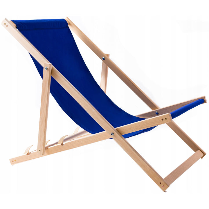 Lettino in legno di faggio Woodok, blu, ideale per la spiaggia, il balcone, la terrazza