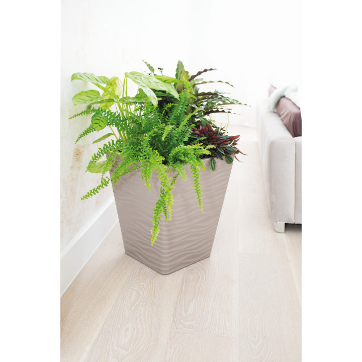 Vaso in plastica, resistente al gelo, con inserto, grigio-beige, Sahara Dunes quadrato 40
