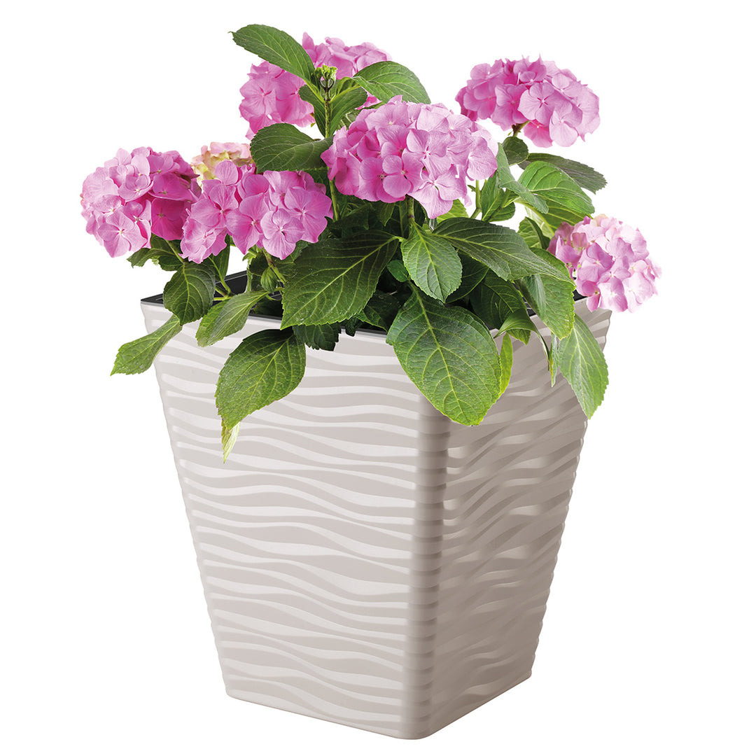 Vaso in plastica, resistente al gelo, con inserto, grigio chiaro, Sahara Dunes quadrato 40