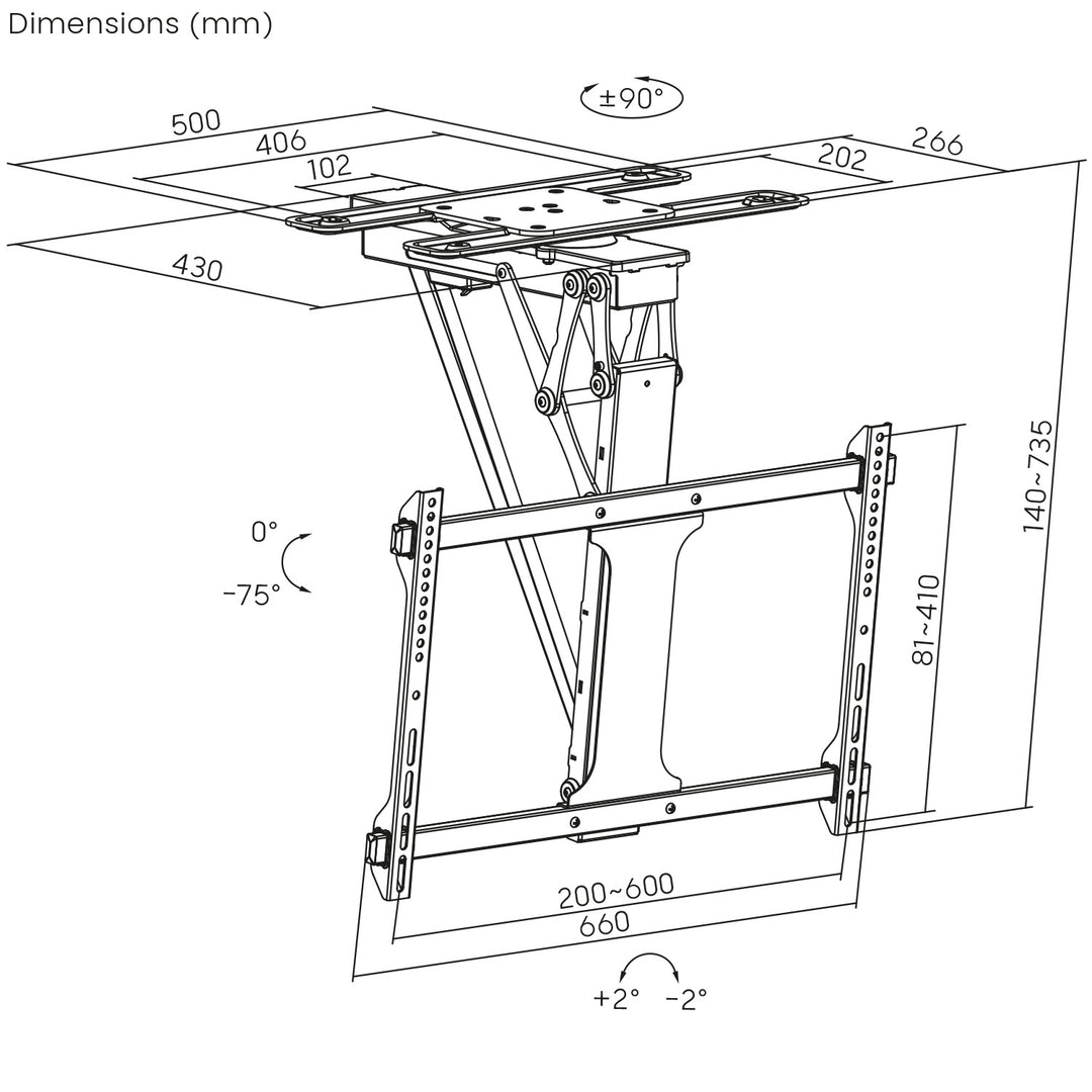 Supporto elettrico a soffitto Maclean per TV, supporto TUYA, VESA max 600x400, 90st girevole, 32"-75", 35kg, MC-490