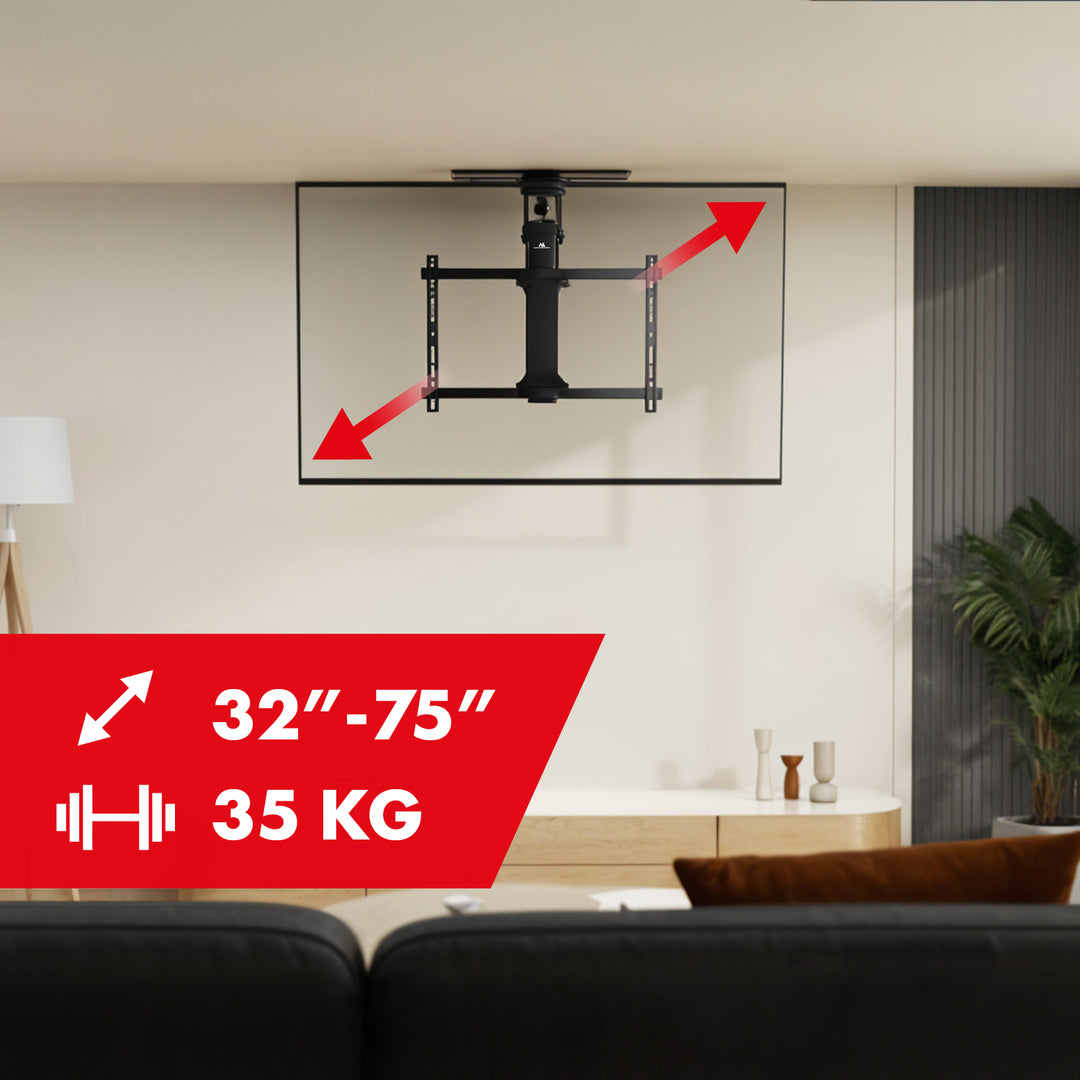 Supporto elettrico a soffitto Maclean per TV, supporto TUYA, VESA max 600x400, 90st girevole, 32"-75", 35kg, MC-490