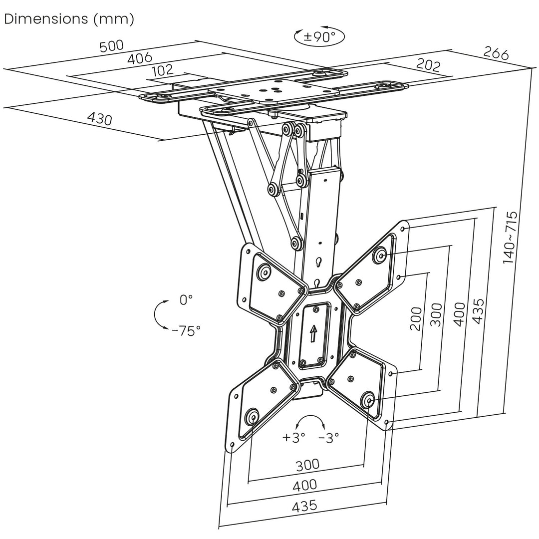 Supporto elettrico a soffitto Maclean per TV, supporto TUYA, max VESA 600x400, 90st girevole, 23"-65", 30kg, MC-491