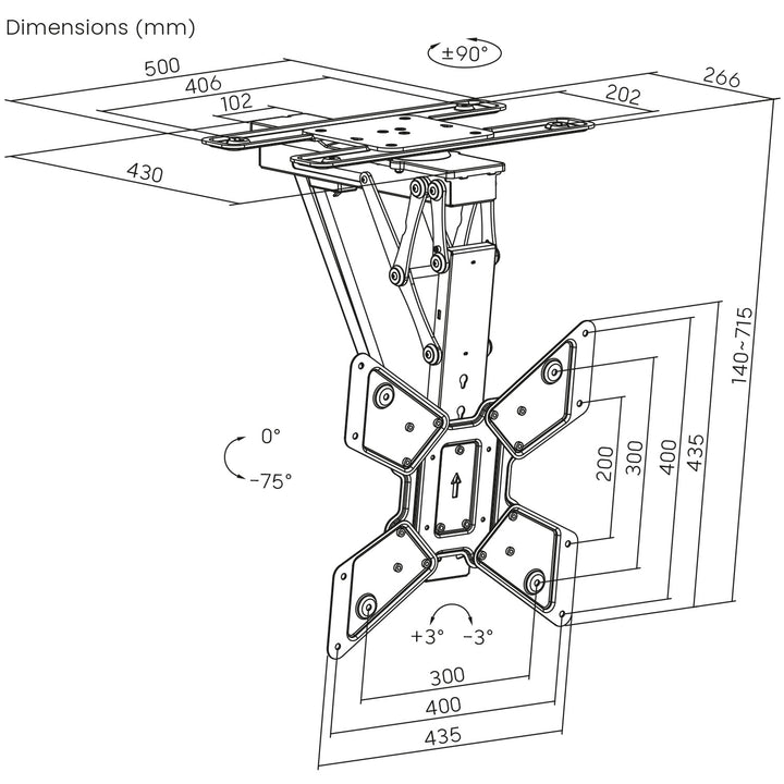 Supporto elettrico a soffitto Maclean per TV, supporto TUYA, max VESA 600x400, 90st girevole, 23"-65", 30kg, MC-491