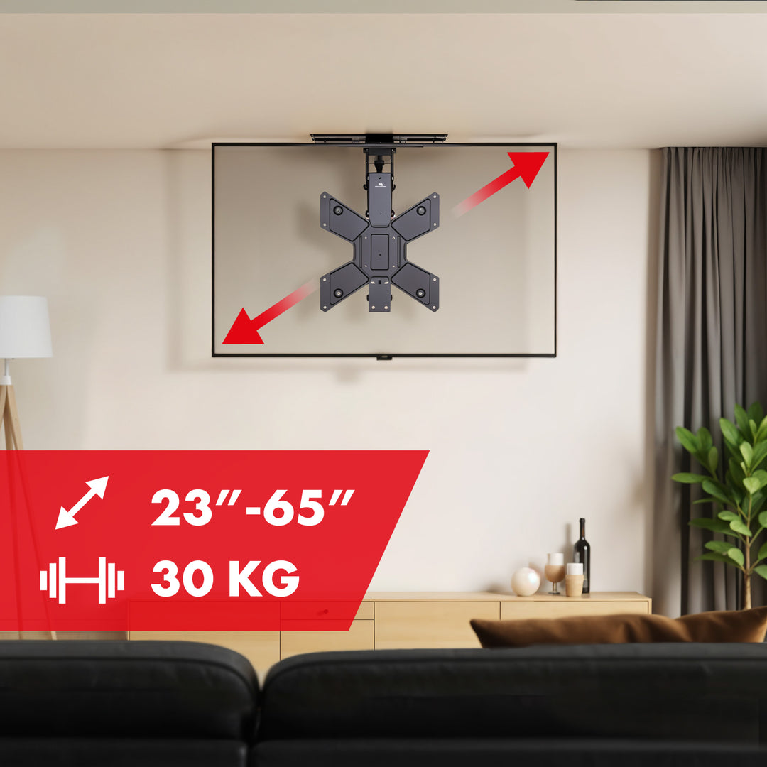 Supporto elettrico a soffitto Maclean per TV, supporto TUYA, max VESA 600x400, 90st girevole, 23"-65", 30kg, MC-491