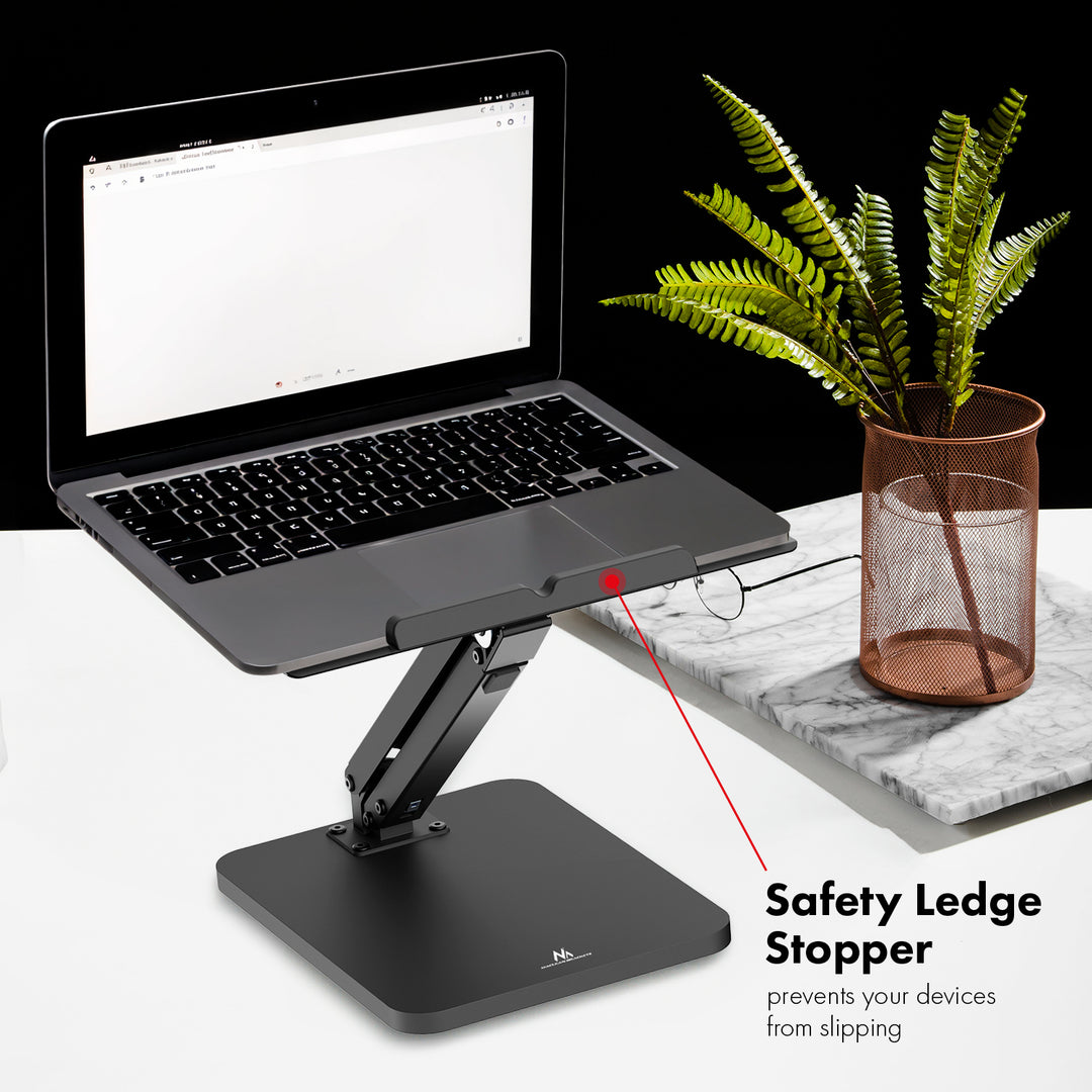 Supporto da tavolo Maclean per monitor o laptop, con molla a gas, per stare in piedi e seduti, nero, MC-493