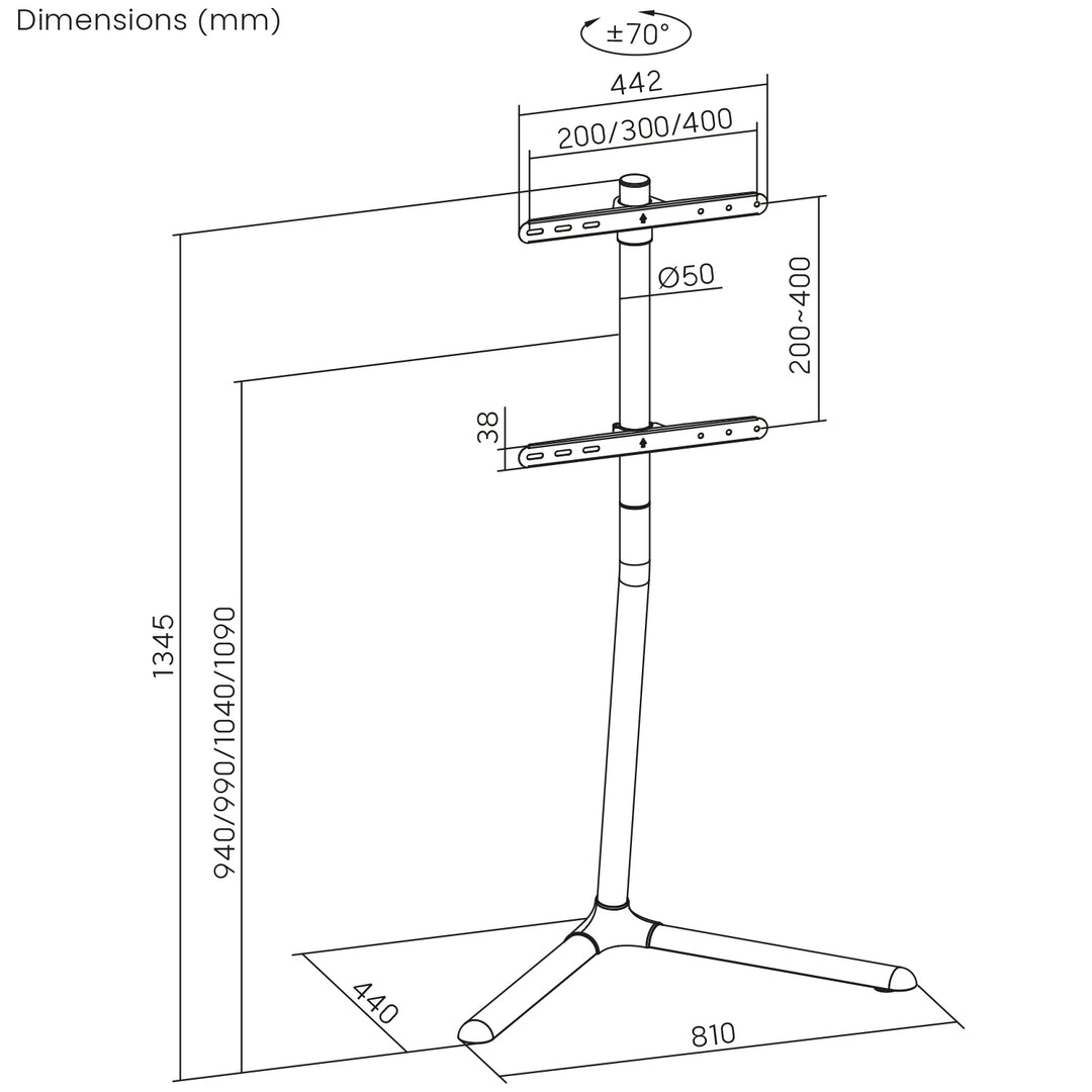 Supporto da pavimento Maclean per TV, 32-70", max. VESA 400x400, max. 40 kg, MC-494