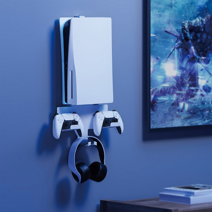 Supporto da parete bianco per console Playstation 5 con supporto per pad, 10 kg max, NanoRS RS181