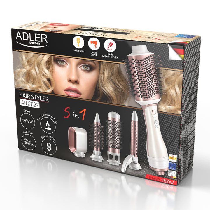 Adler ferro/asciugacapelli 5 in 1, 1200W, 5 accessori, AD 2027