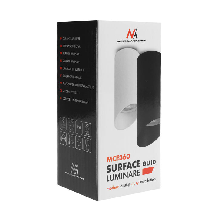 Maclean apparecchio a superficie/tubo, spot, rotondo, alluminio, GU10, 55x130mm, bianco, MCE360 W