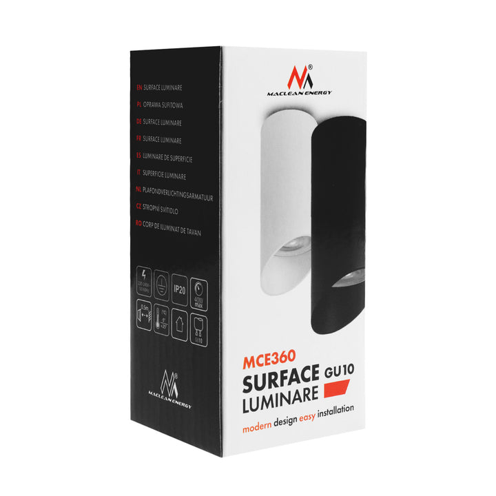 Maclean apparecchio a superficie/tubo, spot, rotondo, alluminio, GU10, 55x130mm, nero, MCE360 B