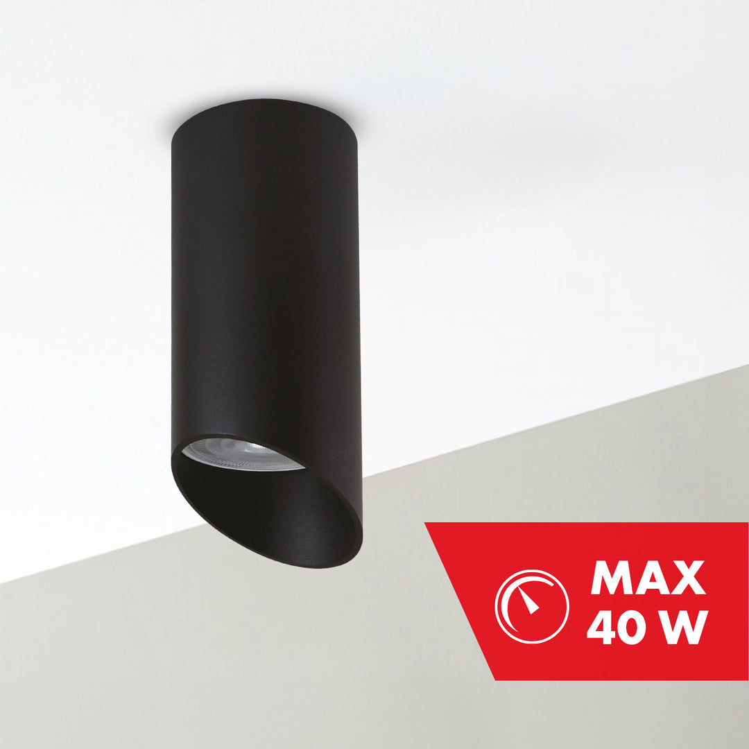 Maclean apparecchio a superficie/tubo, spot, rotondo, alluminio, GU10, 55x130mm, nero, MCE360 B